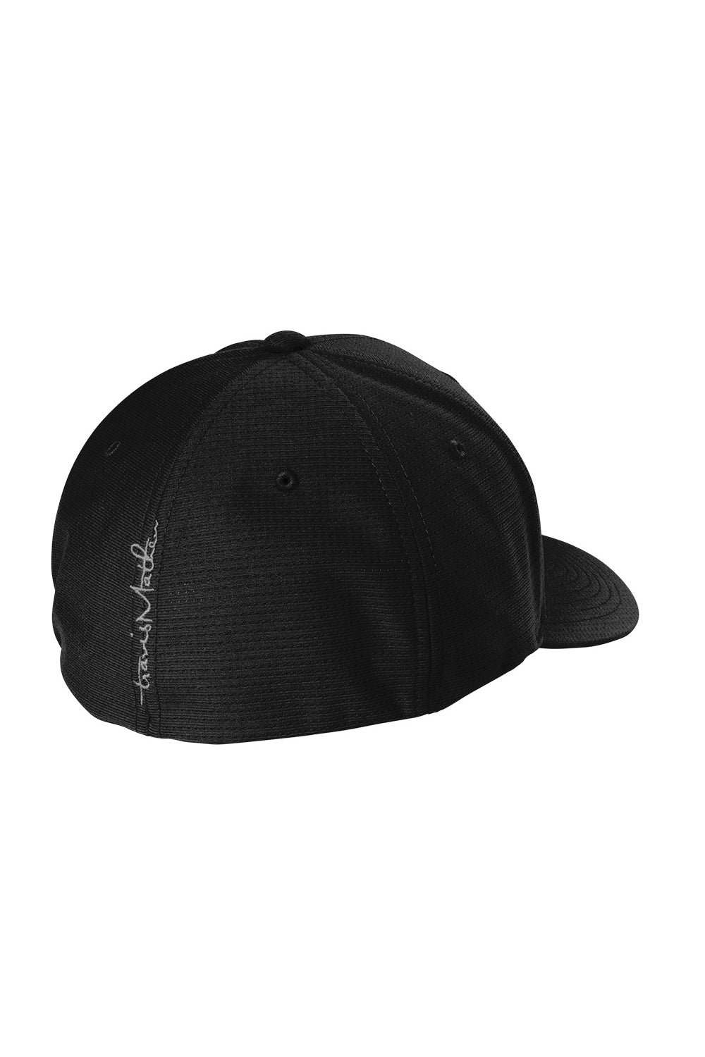 Black cap with a brand logo on the back against a white background TravisMathew Rad Flexback Cap, Embroidered