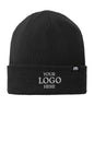 Black beanie with customizable logo area on a white background embroidered travis matthew beanie