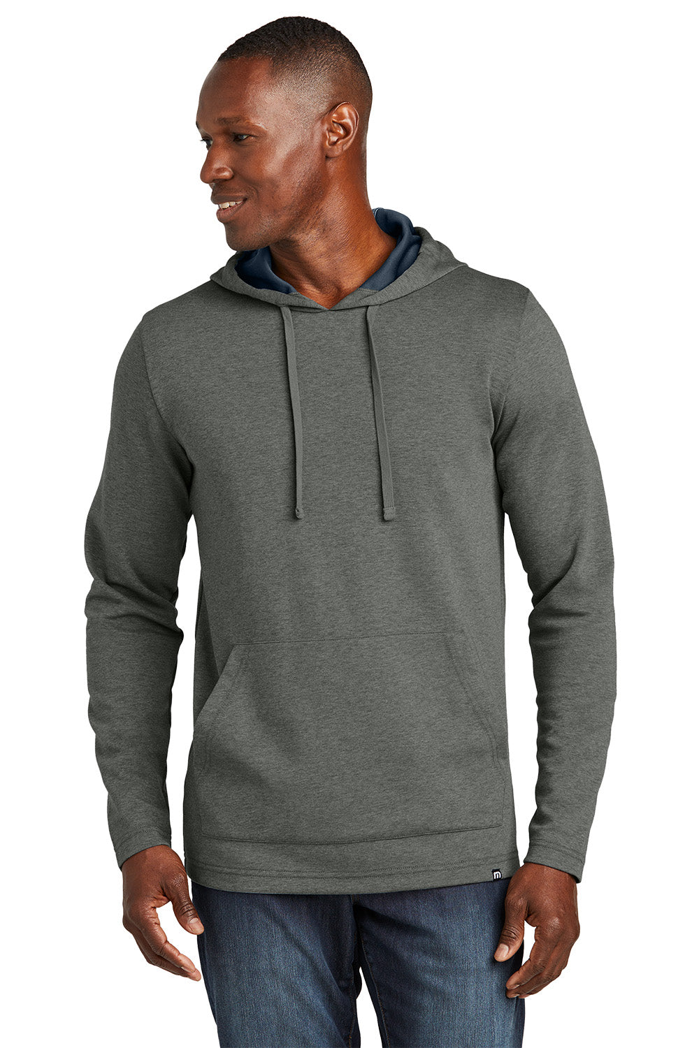 Man wearing a gray hoodie on a white background TravisMathew Coveside Hoodie, Embroidered