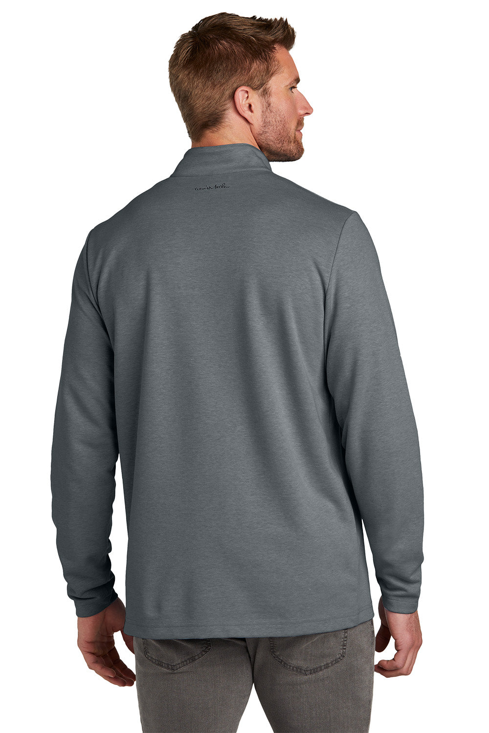 Man wearing a gray long-sleeve shirt on a white background TravisMathew Coveside 1/4-Zip, Embroidered