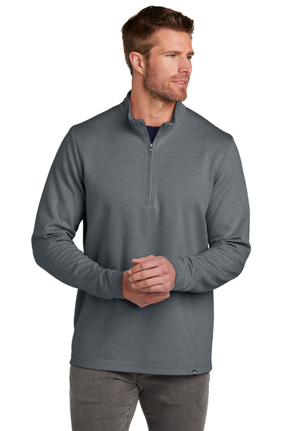 Man wearing a gray pullover with a quarter zip on a white background TravisMathew Coveside 1/4-Zip, Embroidered
