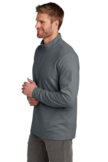 Man wearing a gray long-sleeve shirt on a white background TravisMathew Coveside 1/4-Zip, Embroidered