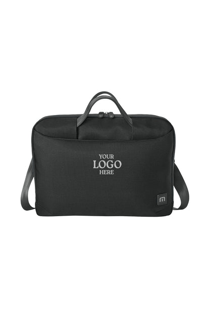Black bag with space for a logo on a white background embroidered TravisMathew Lateral Brief