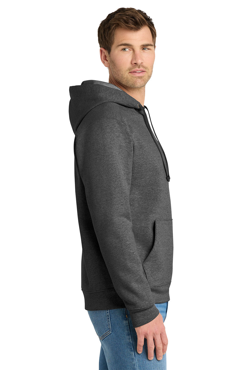 Man wearing a gray hoodie on a white background, Embroidered Volunteer Knitwear™ Chore Fleece Pullover Hoodie