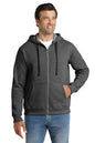 Man wearing a gray hoodie and blue jeans on a white background, Embroidered Volunteer Knitwear™ Chore Fleece Full-Zip Hoodie