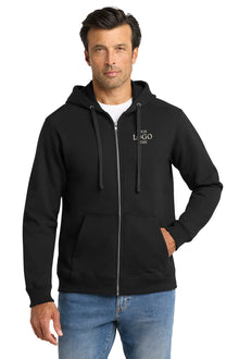Man wearing a black hoodie with text on a white background, Embroidered Volunteer Knitwear™ Chore Fleece Full-Zip Hoodie