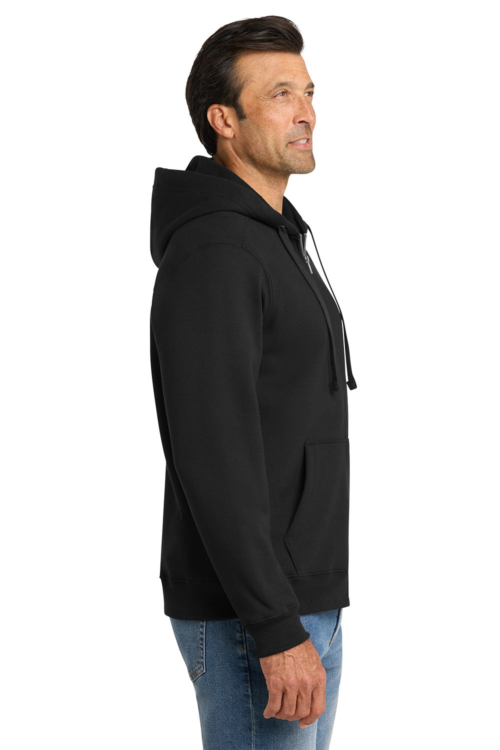 Man wearing a black hoodie on a white background, Embroidered Volunteer Knitwear™ Chore Fleece Full-Zip Hoodie