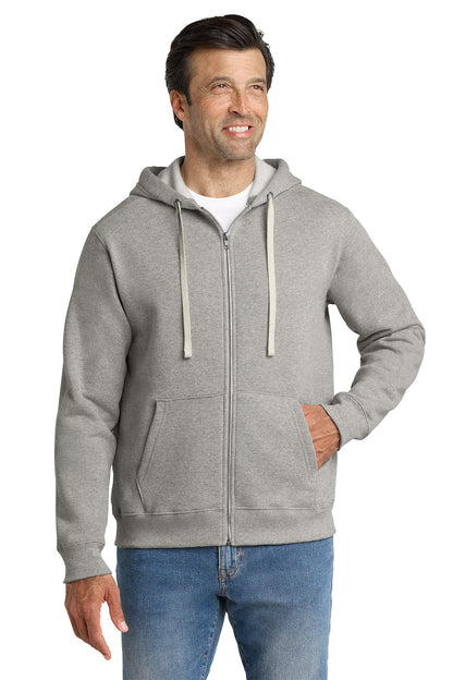 Man wearing a gray hoodie with a white background, Embroidered Volunteer Knitwear™ Chore Fleece Full-Zip Hoodie