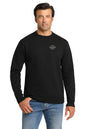Man wearing a black sweatshirt with 'YOUR LOGO' text on a white background, embroidered Volunteer Knitwear™ Chore Fleece Crewneck