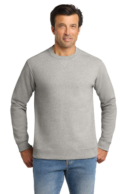 Man wearing a gray sweatshirt and blue jeans on a white background, embroidered Volunteer Knitwear™ Chore Fleece Crewneck