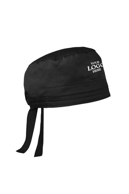 Black head wrap with customizable logo area on a white background Wink® WorkFlex Scrub Cap, Embroidered