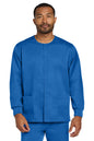 Man wearing a blue scrub set on a white background Wink® Unisex WorkFlex Snap-Front Scrub Jacket, Embroidered