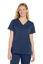 Woman wearing a navy blue scrub top and pants on a white background Wink® Women’s Premiere Flex™ Top, Embroidered