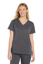 Woman wearing a gray scrub top on a white background Wink® Women’s Premiere Flex™ Top, Embroidered