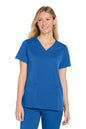 Woman wearing a blue scrub top and pants on a white background Wink® Women’s Premiere Flex™ Top, Embroidered