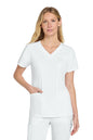 Woman wearing a white scrub top and pants on a white background Wink® Women’s Premiere Flex™ Top, Embroidered