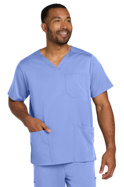 Man wearing a blue scrub set on a white background Wink® Men's Premiere Flex™ V-Neck Top