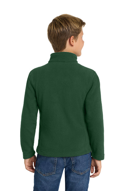Person wearing a green pullover with a white background. Port Authority® Youth Value Fleece Jacket, Embroidered by Helmsman Stitch Co.